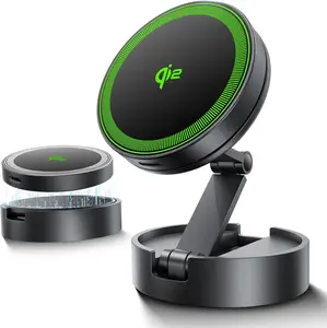 Qi2 Certified MagSafe Car Mount Charger, 2 in 1 Car Wireless Charger with 15W Magnetic Fast Charging, Retractable & Foldable 360° Rotatable Phone Holder for iPhone 17/16/15/14/13/12 & Galaxy S25 Ultra