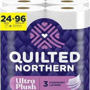 Quilted Northern Ultra Plush Toilet Paper, 24 Mega Rolls = 96 Regular Rolls, 3X Thicker*, 3 Ply Soft Toilet Tissue