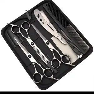 7.5'' Professional Pet Grooming Scissors Hair Cutting Fishbone Thinning Comb Hemostatic Forceps Japan 440C Set For Dog Cat Z3088