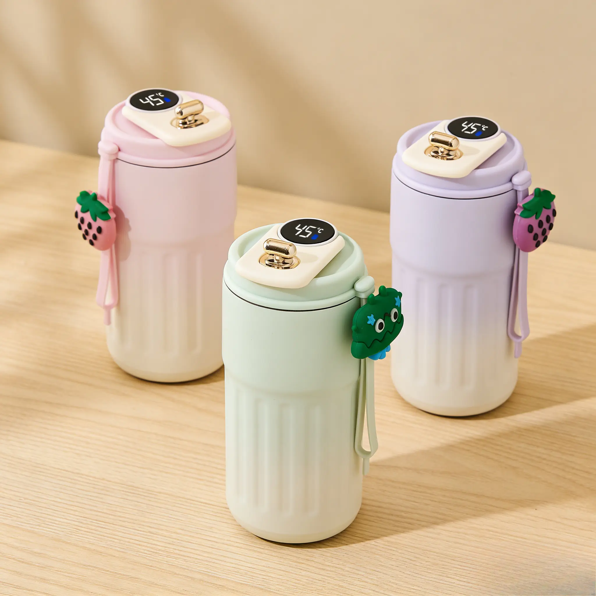 Stainless steel thermos cup intelligent temperature display vertical pattern coffee cup office walk car cup gift box water cup