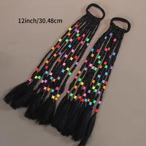 2pcs Ponytail Extension with Bead Box Braid Synthetic Hair Extensions for Women, Beginner-Friendly Stylish Hairstyle for Girls