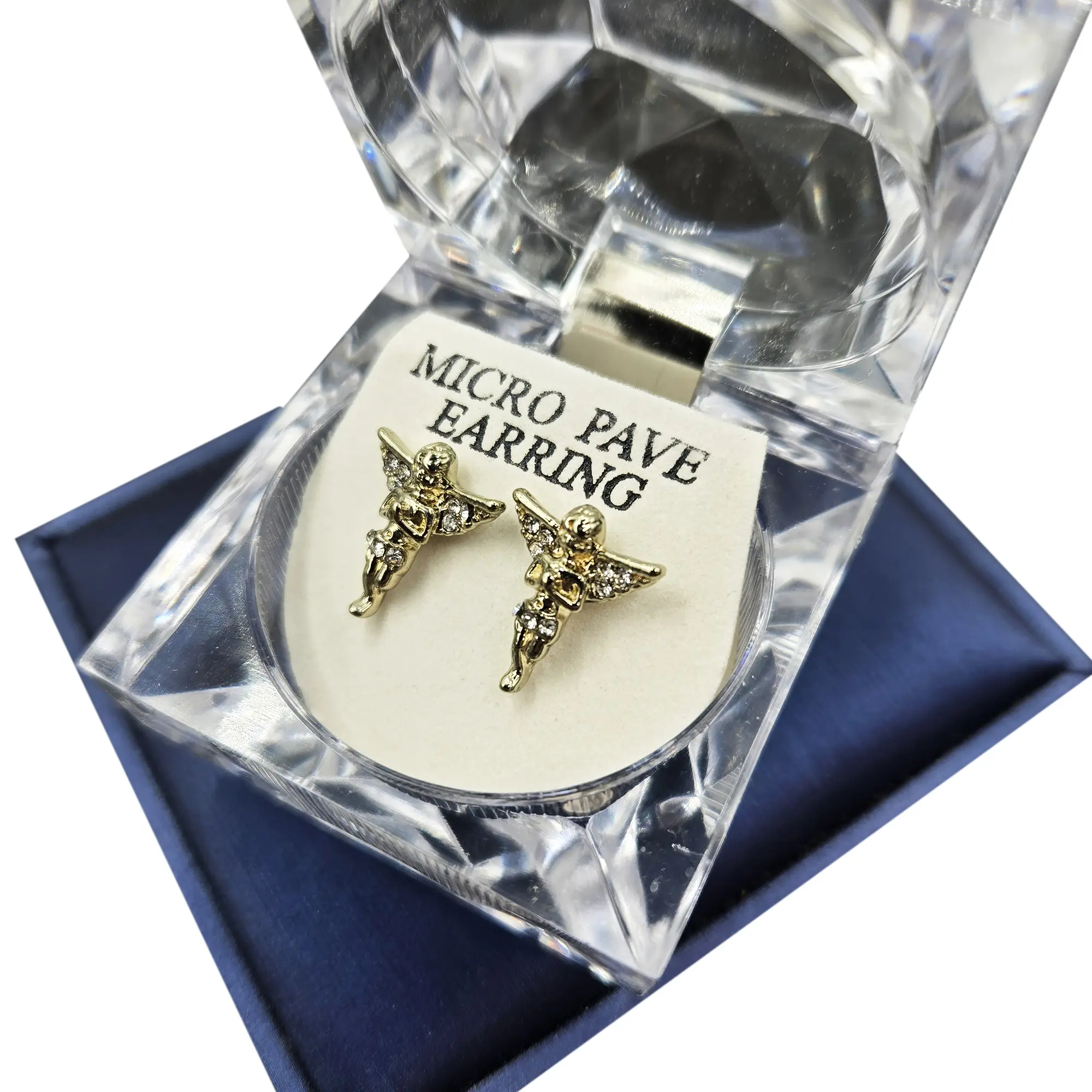 MaxBling81 Unisex Hip Hop Angel Stud Earrings, High Polished Gold or Silver Plated Finish with Surgical Steel Post for Daily Wear, Gold Plated, Stud Type, Angel Wings, Metal Coated, Alloy, Casual