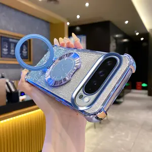 for GooglePixel 9/pixel 9a/Pixel 9 Pro/Pixel 9 Pro XL/phone cases, magnetic circular metal stand, luxurious gradient flashing transparent shockproof Y2K protective cover, Phone Protection, Magnetic Stand, Stylish Cover, Gradient Design, Casing