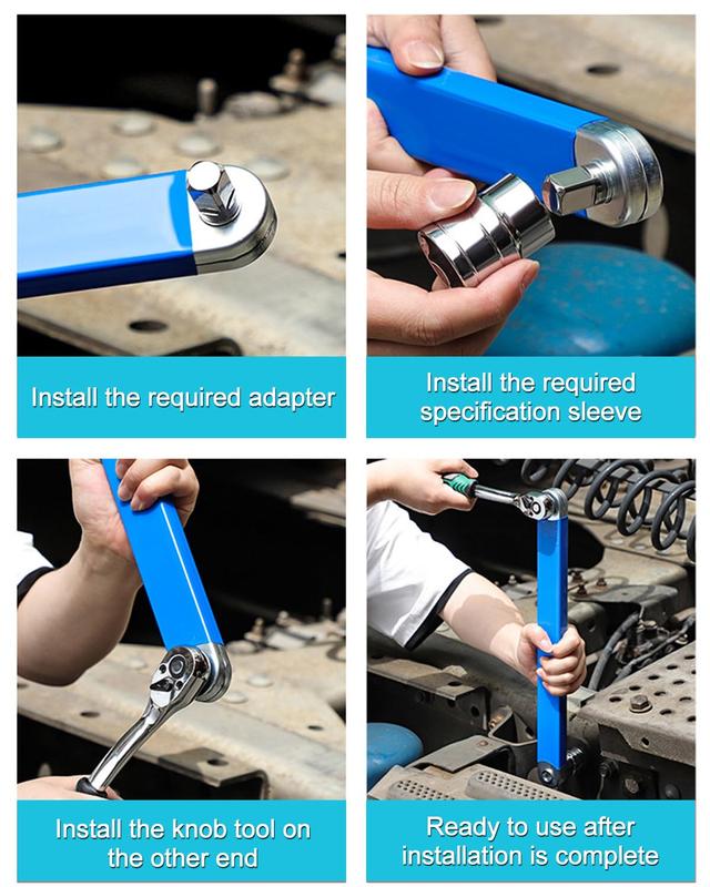 2026 Upgraded Tight Reach Ratchet Wrench, 15Inch Offset Extension Wrench Set with 1/4", 3/8", 1/2" Square Drive Adapters, Heavy Duty Steel Extension Wrench