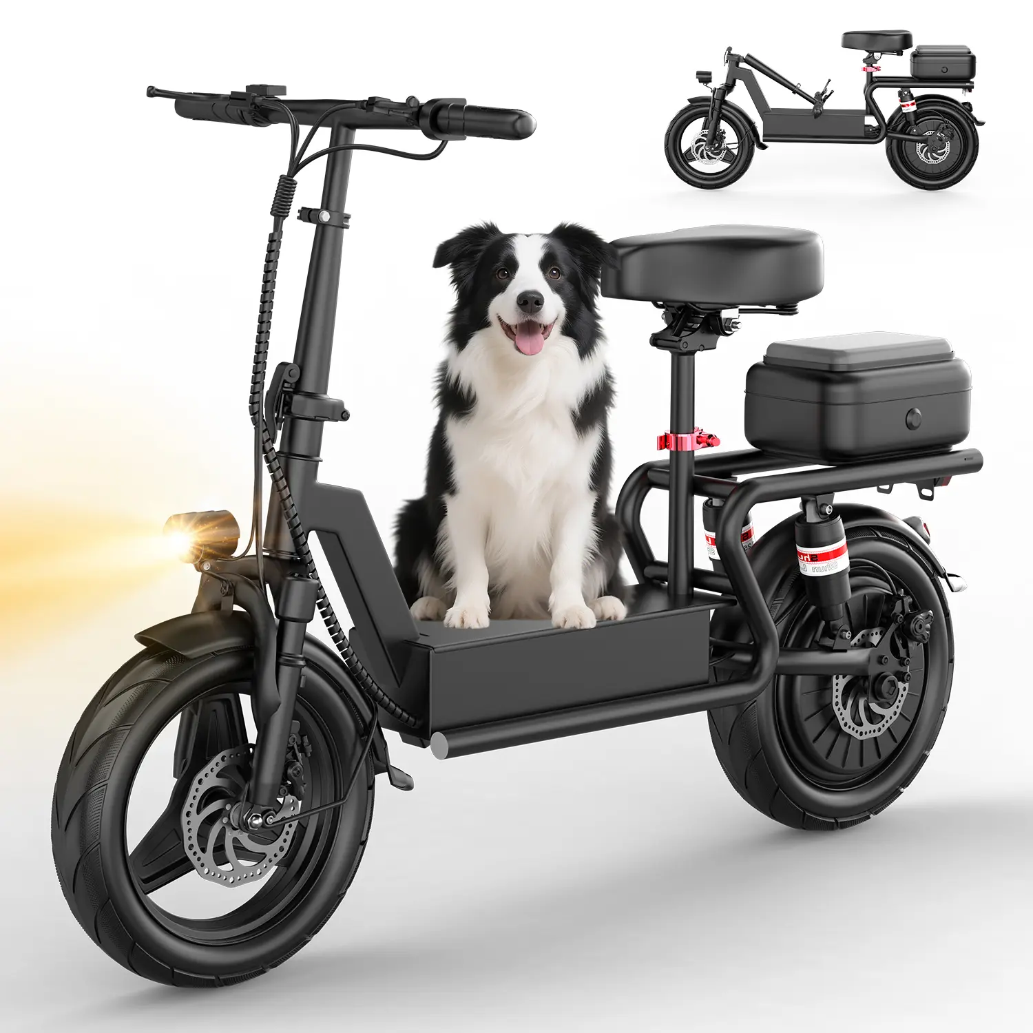 PIKABIKE GT11 Electric Scooter Adults, 1200W Peak Motor, 48V 20Ah battery，20-40 Miles of Range Scooter with Seat, 25MPH Top Speed, Foldable Escooter with Rear Box/Basket for Pets and Cargo, Dual Suspension for Commuting