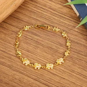 Gold Plated Elephant Charm Bracelet for Women Bohemian Linked Animal Jewelry with Crystal Rhinestones for Good Luck Fortune Ideal for Any Occasion mother daughter golden  wristband brecelet