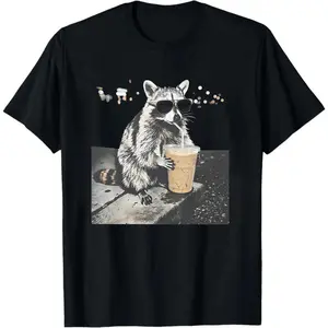 Raccoon Drinking Iced Coffee Shirt |   Funny Animal Meme Tee |   Coffee Lover Raccoon Shirt |   Tshirt, Unisex Graphic T Shirt