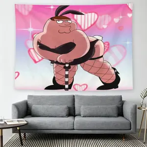 Family Guy Peter Bunny Suit Wall Flag, Cartoon Meme Print, Mid-century Modern Black Flash Manga Style, For Adult Fans, Nostalgic Decor, Bedroom Dorm Tapestry