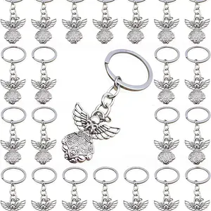 50 Silver Color Guardian Angel Charm Keychains, Perfect Gift Souvenirs for Birthdays, Weddings, Baptisms, Funerals, Parties, Etc