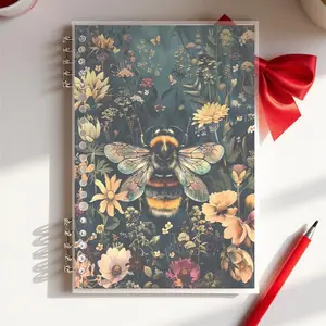 A5 Lined Notebook, Whimsical Bee & Floral Design, Smooth Paper for Office & Daily Use, Portable Journal for Work/Study Scenes, Durable Binding, Ideal for Adults & Professionals, Artistic Garden - Inspired Cover