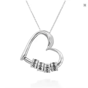 Personalized Charming Heart Necklace with Engraved Beads - Dainty Gift for Mom, Grandma, Her, Women