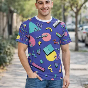 Retro 90s Memphis Pattern Tee — Colorful Geometric All-Over Print