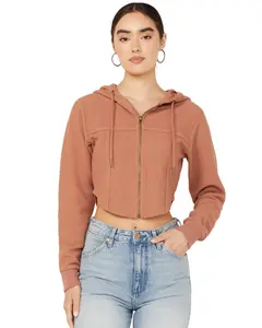 Cleo + Wolf Women's Corset Cropped Hoodie - Clfa23k58-Ltbrn