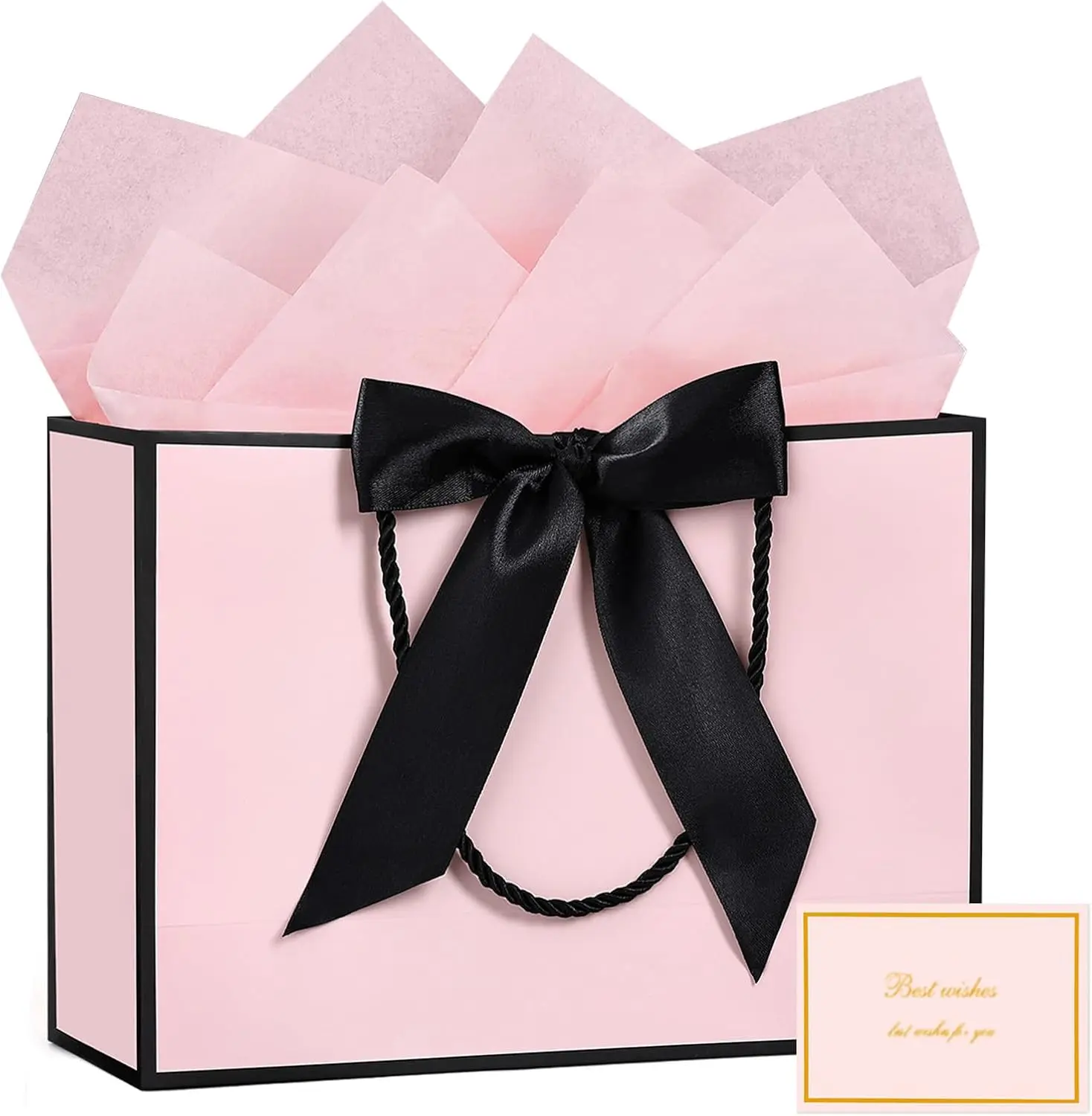 Gift Bag with 2 Tissue Paper and 1 Greeting Card Present Bags with Handles for Women Girls Bridesmaid Birthday Valentines Wedding Party 65cm x 50cm x 10cm