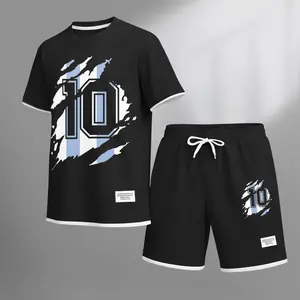 Men's Sports Graphic Print Short Sleeve Shirt and Drawstring Shorts Set, Casual Summer Two-Piece Outfit, Lightweight Breathable Relaxed Fit Athletic Set for Daily Wear, Gym, Beach, Travel & Loungewear