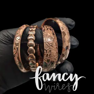 Fancy Wires Four Bangle Bundle Deal Pure Copper Bangles with Intricate Designs and Unique Patterns