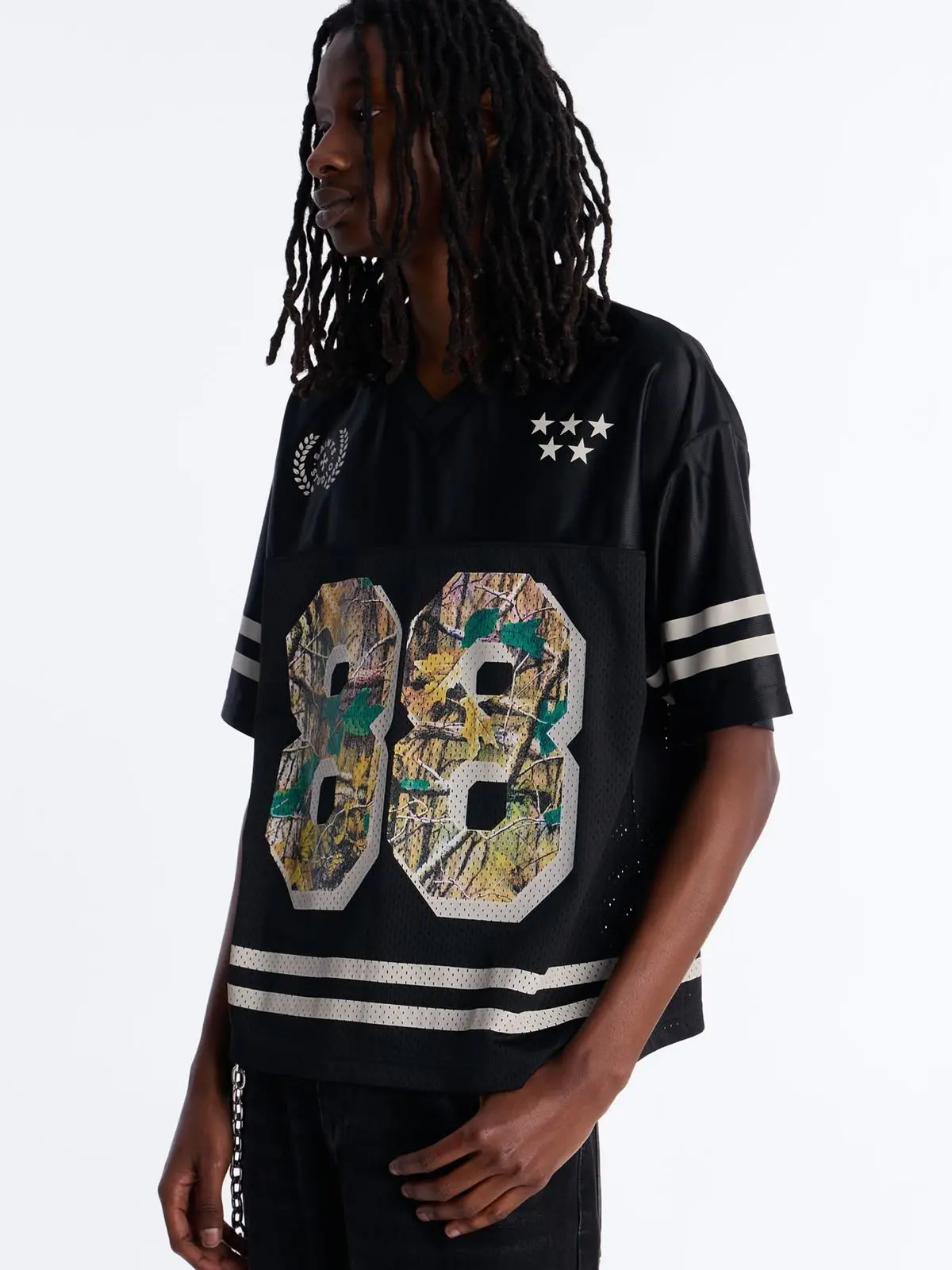 Men's Black Camo Number 88 Oversized Football Jersey - Y2K Streetwear Mesh Graphic Top