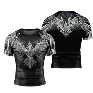 Muninn Eagle Men's Rash Guard – Short Sleeve Norse-Inspired Design, Viking Mythology Eagle Graphic, Perfect for Workout, Outdoor Adventure & Activewear, Ideal Gift for Viking Fans & Warriors