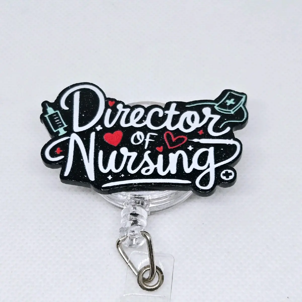 Director of Nursing Acrylic Retractable Badge ID Reel Belt or Alligator Clip