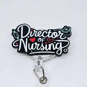 Director of Nursing Acrylic Retractable Badge ID Reel Belt or Alligator Clip