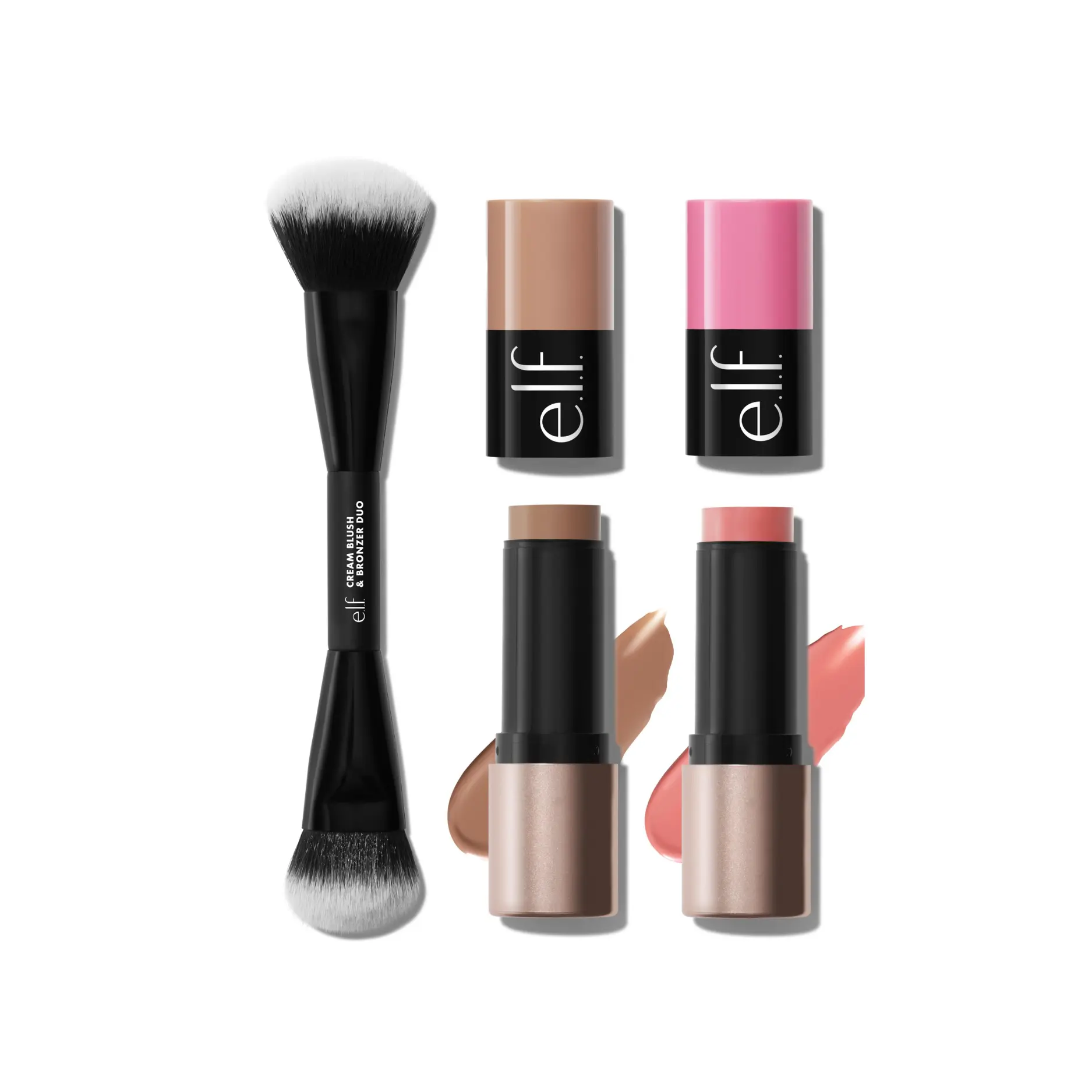 e.l.f. Soft Glam Cheek Duo & Duo Brush - Cream Bronzer & Blush Sticks, Blending Brush for Buildable, Effortless Glow
