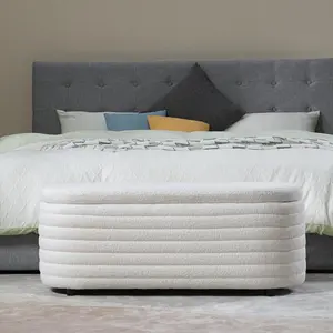 【Mother's Day Gifts】CHAIRUS  45" Storage Ottoman Bench,Modern Ottoman Stool, Upholstered Teddy Fabric Storage End of Bed Bench,Ottoman Stool with Safety Hinge,Storage Bench with Seating for Bedroom, Living Room, Entryway, Closet,White