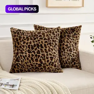 2pcs Leopard Print Pillow Covers, 18x18 Inch Faux Fur Soft Plush, Double Sided Sofa Cushion Cases, Decorative Home Living Room Bedroom Decor, Cheetah Print, Home Textile #GLOBAL PICKS