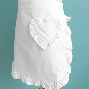 Cute Japanese Kitchen Apron HC 125773 White Polyester Woven Waistband Cover Fashionable Household Clothes
