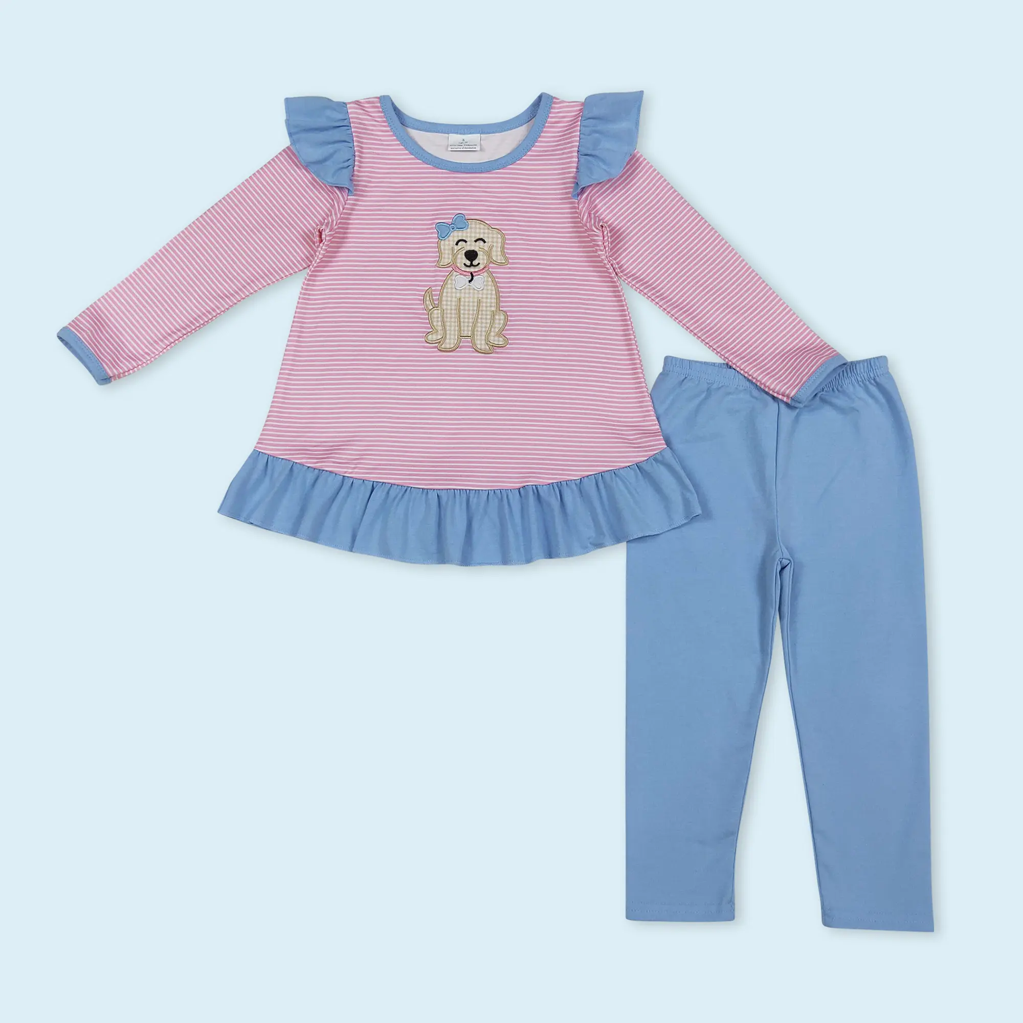 Embroidery dog baby girls spring fall outfit Embroidery dog baby girls spring fall outfit