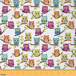 Owl Fabric by The Yard,5 Yard,3D Animal Printed Decorative Waterproof Fabric,Bird Decor Upholstery Fabric,Cartoon Owls Design DIY Reupholstery Fabric