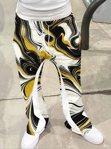 Marble Swirl Flare Pants, Luxurious Modern Casual Wear, Geometric Pattern, Fitted Style, All Seasons, No Ca Prop 65