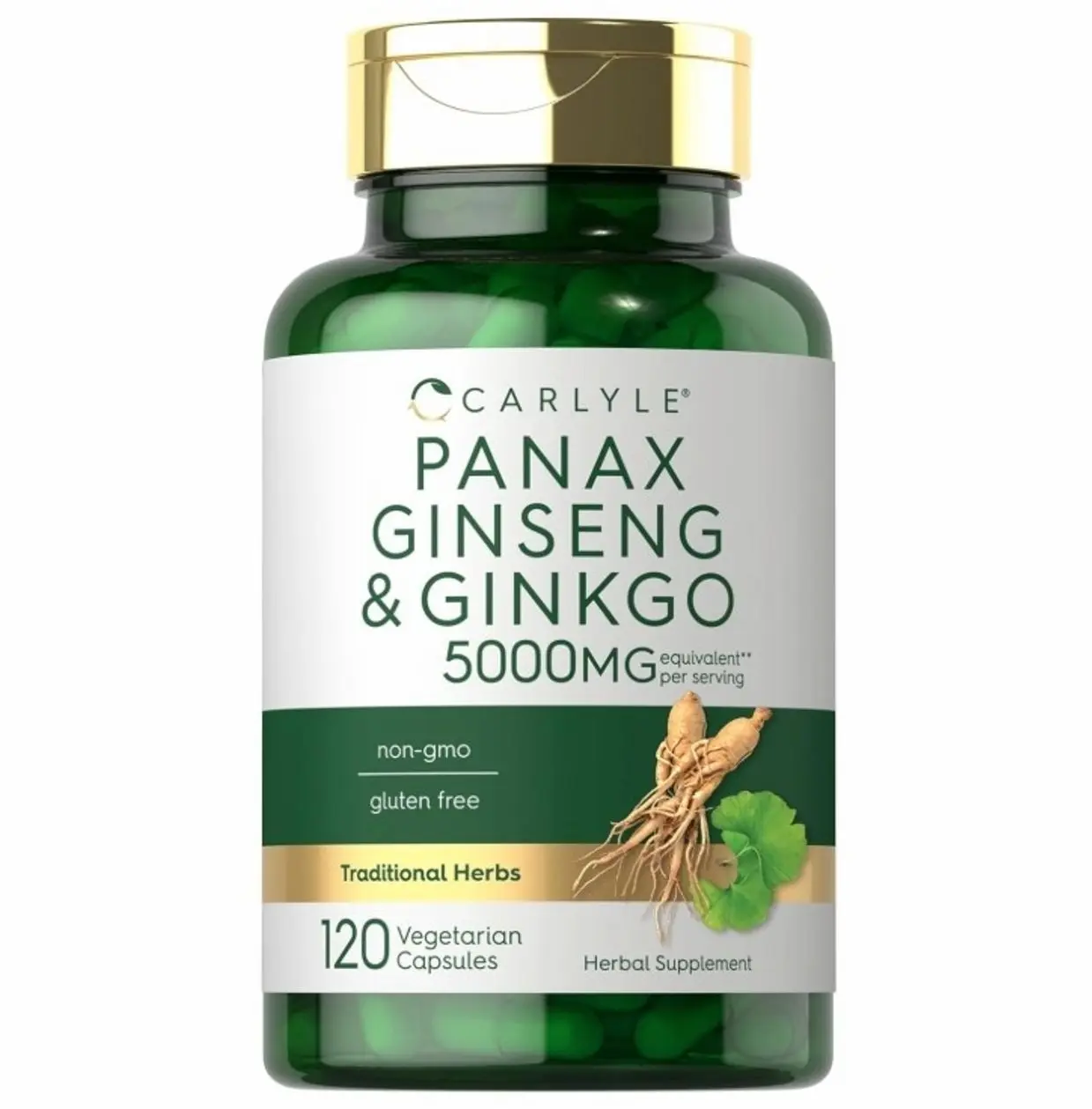 Panax Ginseng & Ginkgo | 120 Vegetarian Capsules | Non-GMO & Gluten Free Supplement