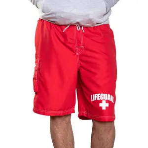 LIFEGUARD Officially Licensed Red Men's Board Shorts Swim Trunks with Side Pocket, Men and Boys, Great for Beach & Pool