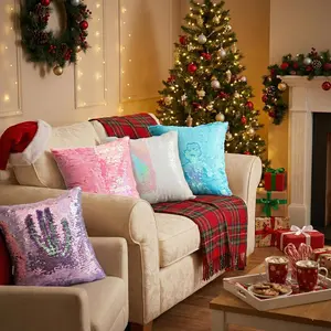 MOCOFO Mermaid Sequin Pillow Covers, Magic Reversible Color Changing Cushion Case with Holographic Effect, Decorative Throw Pillowcase for Home Decor, 16x16 Inch (1, SkyBlue)