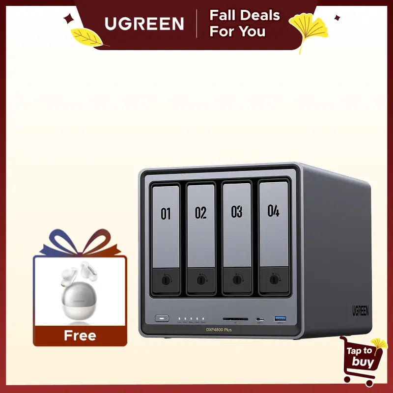 UGREEN NASync DXP4800 Plus 4-Bay Diskless Desktop NAS Storage, Intel Pentium Gold 8505 5-Core CPU, 8GB DDR5 RAM, 128G SSD, 1x10GbE 1x2.5GbE Ports, 2xM.2 NVMe Slots, Data Backup for Home Office Desktop Computers,techvibes