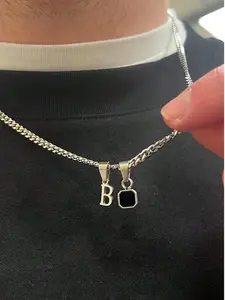 Men Geometric Letter Pendant Necklace Minimalist Block Initial Chain Necklace