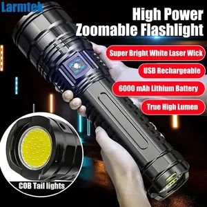 Super Bright LED Handheld Outdoor Flashlight, Adjustable Zoom, 5 Modes, USB Rechargeable with Type-C Interface, Non-Waterproof Aluminum Alloy Body, with Lithium Polymer Battery, for Christmas Halloween Camping Fishing