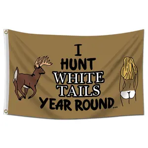 I Hunt Tails Year Round Flag, Deer Hunting Flag, Outdoor Backdrop, Home Decor, Gift for Hunting Enthusiast, Friend Gift
