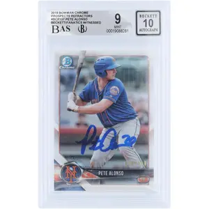 Pete Alonso New York Mets Autographed 2018 Bowman Chrome Prospects Refractor #BCP137 #/499 Beckett Fanatics Witnessed Authenticated 9/10 Card - Fanatics Authentic Certified
