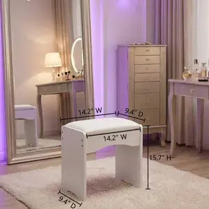 White Plush Vanity Stool| Adjustable Height| Soft Fabric Makeup Seat for Bathroom & Vanity Desks