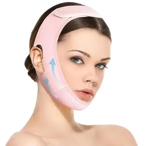 V-Shape Facial Contouring Strap for Women & Moms, Reusable & Adjustable Chin Support Belt for At-Home Face Care, Double Chin Reducer for Jawline Lifting and Firming, Travel-Friendly Pink Skincare Tool