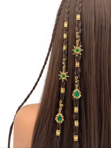 Baroque Style Sun Pattern Hair Jewelry Set, 14pcs Alloy Filigree Rhinestone Teardrop Pendants for Women Girls, Festival Wear, Unique Design, Festive, Accessories, All Seasons