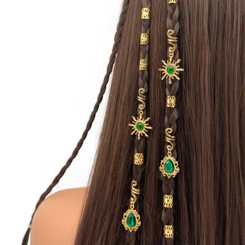 Baroque Style Sun Pattern Hair Jewelry Set, 14pcs Alloy Filigree Rhinestone Inlay Teardrop Pendants for Women Girls, Festival Wear, Unique Design, Artistic Flair, Festive, Accessories for