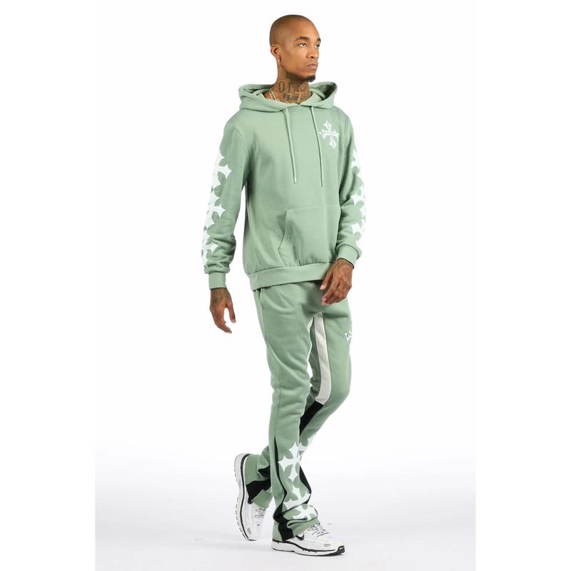 Slaydr Sage/White Hoodie/Stacked Flare Track Set
