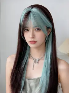 Highlights Straight Bangs Wig, Comfortable Breathable Mesh, Natural Look 24 Inches, Ideal for Daily Use, Cosplay, Birthday Parties