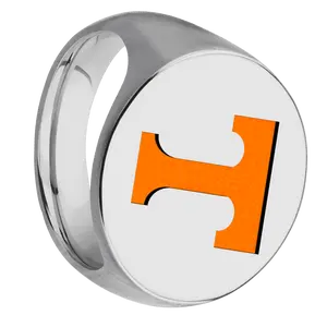 Extra Large Circle signet ring (22mm ) in Titanium, with a Thin style band and a Tennessee Power T engraving.