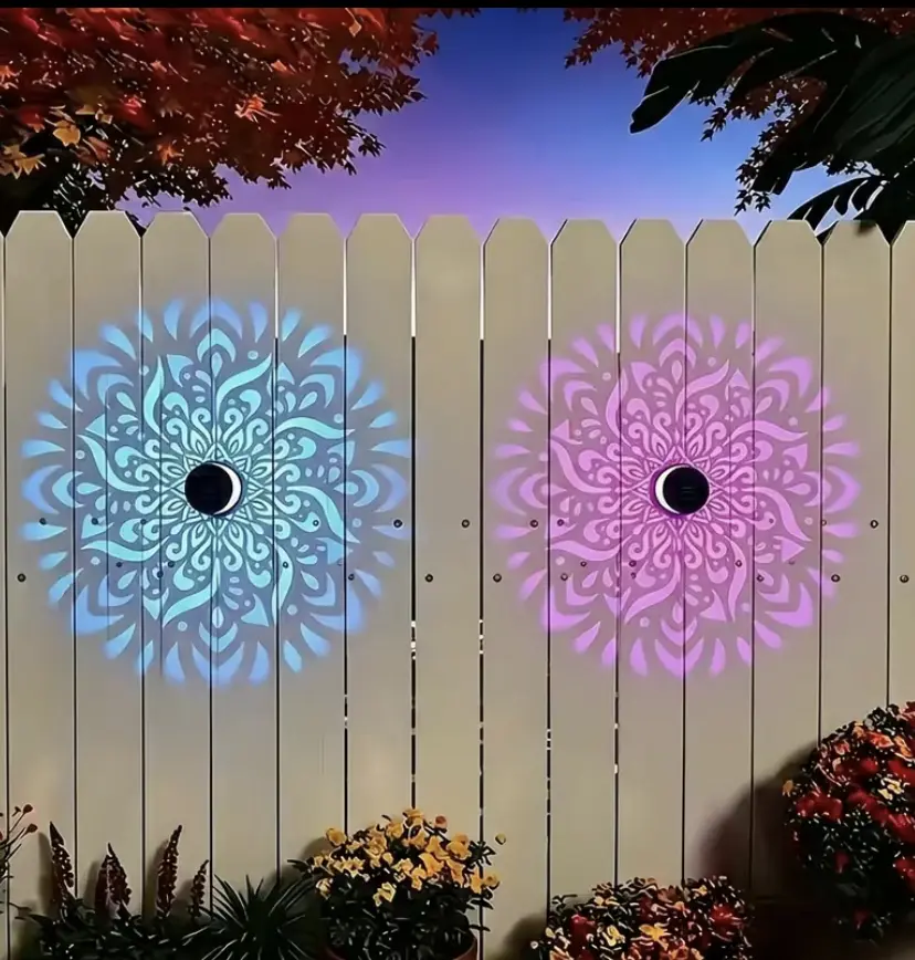 2-Pack Solar-Powered Mandala Post Lights - Waterproof LED Outdoor Landscape Lighting, Deck Patio Fence Decor, Halloween Festive Party Gift (Home Supplies)