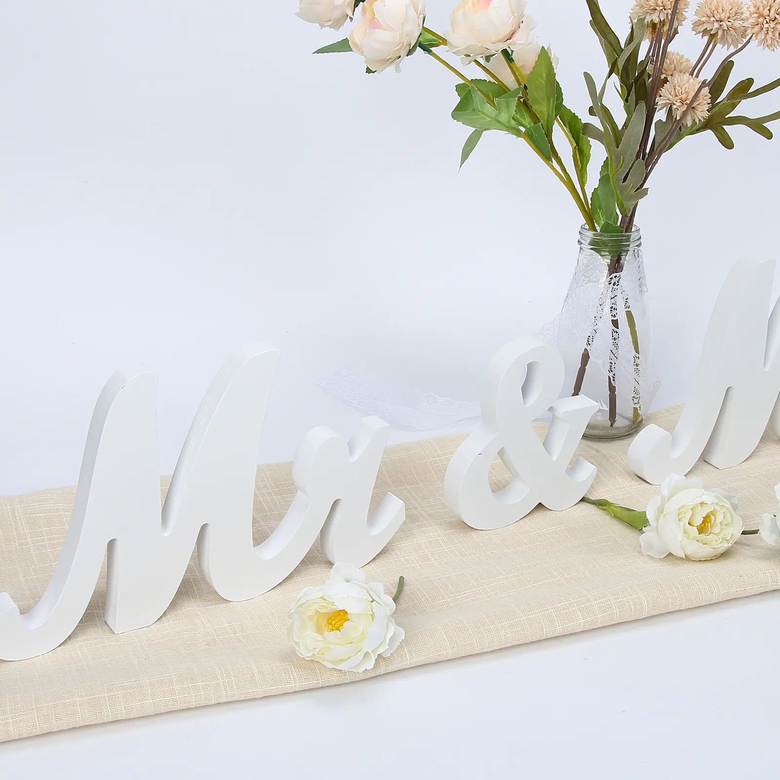 Rustic Handcrafted Mr & Mrs Wooden Sign Set, Large White Decorative Letters - Freestanding Home Decor Gift for Newlyweds’ Wedding Sweetheart Table, Vintage Photo Prop