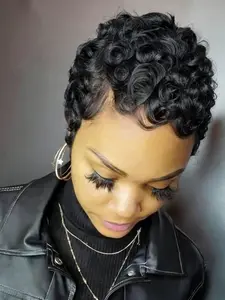 6 Inches Short Pixie Cut Wig, Side Part Human Hair Wigs, Full Machine Made Bob Wig for Women, Straight Style, No Ca Prop 65