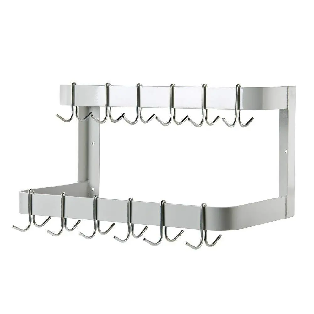 Hakka Brothers 36-in Wall-Mounted Commercial Stainless Steel Double-Line Pot Rack, Kitchen Utensil Storage Organizer